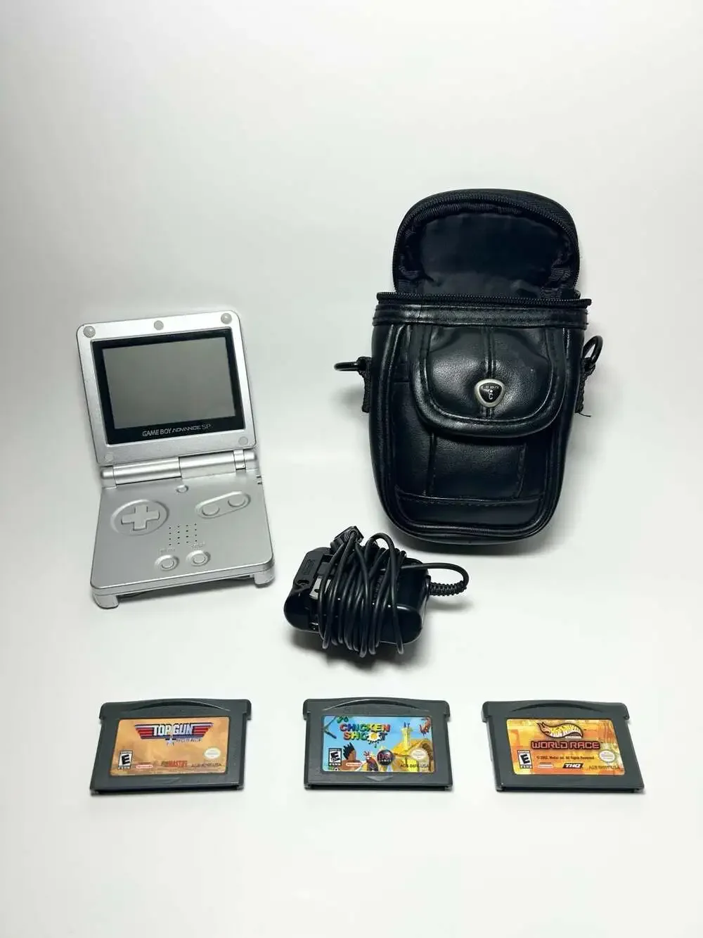 Nintendo Game Boy Advance SP AGS-001 Silver Bundle with 3 Games